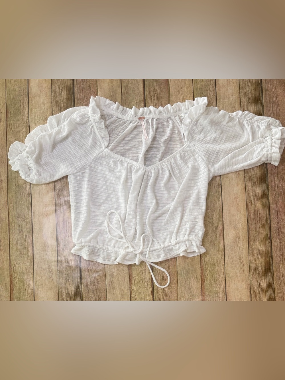 Free People White Ruffled Drawstring Crop Top
